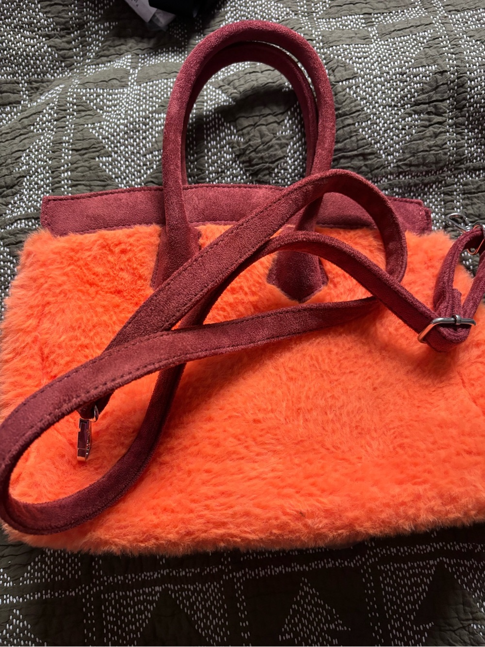 Plushkin Jellykin Orange Fuzzy Crossbody Bag with Maroon Accents - Picture 5 of 5